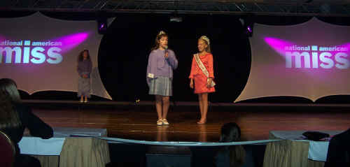 Brittany Gordon giving her introduction at the 2003 Wash. State National American Miss Pageant