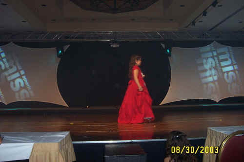 Brittany Gordon in her formal at 2003 Wash. State National American Miss Pageant