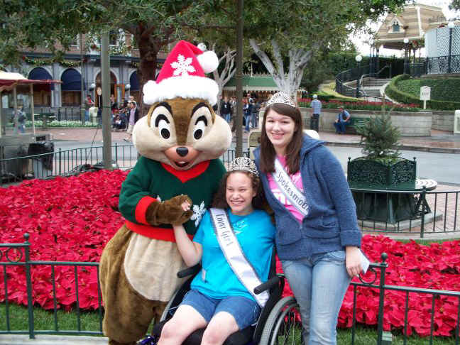 Brittany Gordon and Shirtley at Disneyland with Chip (or Dale?) National American Miss, NAMiss