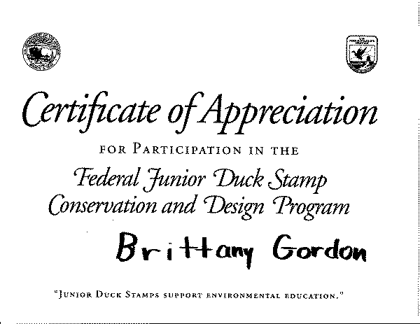 Brittany participated in the Junior Duck Stamp design program