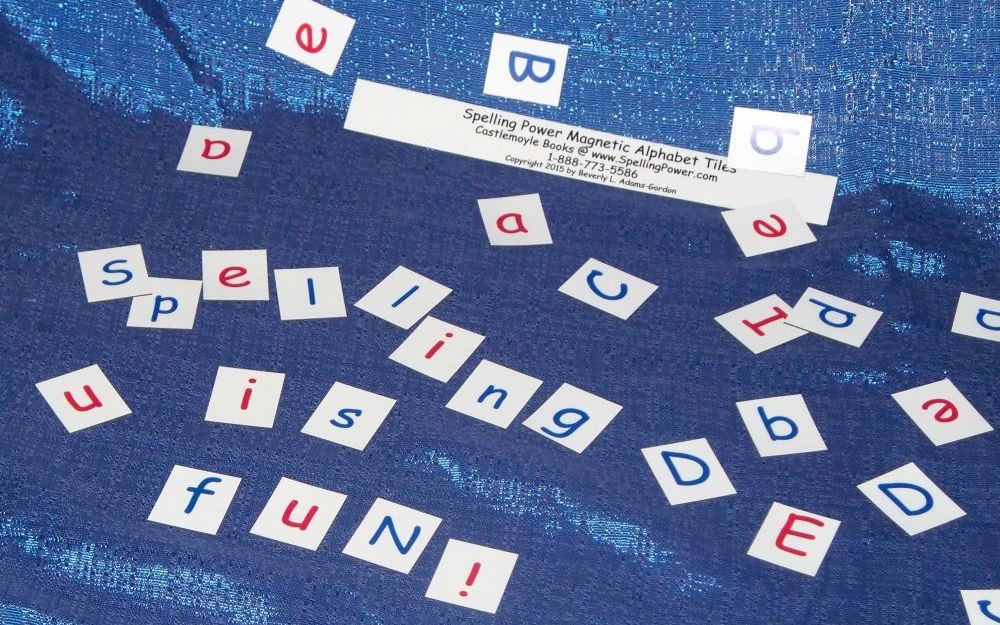 Spelling Power Magnetic Tiles have  
red vowels and blue consonants